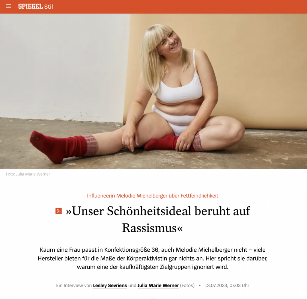 Melodie Michelberger Interview – Spiegel Online – Schönheitsideal Rassismus – Kleidergrößen – Lesley Sevriens